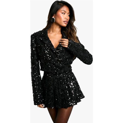 Blazer corto Premium in bouclé con paillettes - boohoo - Modalova