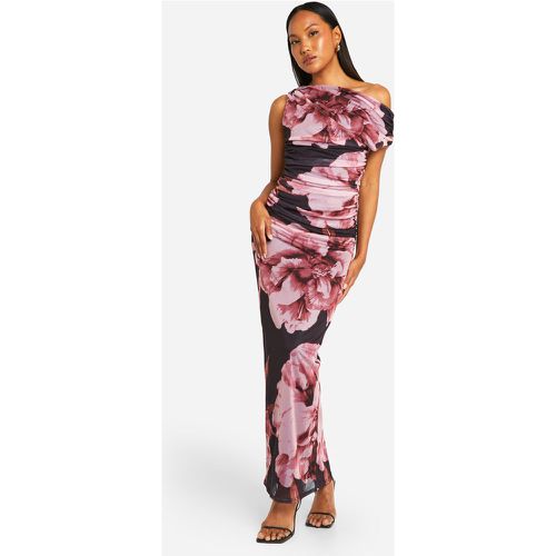 Vestito maxi in rete con stampa a fiori e spalle scoperte - boohoo - Modalova