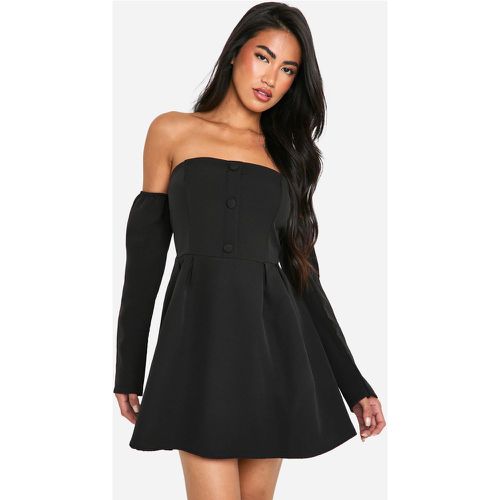 Vestido Mini Evasé De Manga Larga Con Escote Bardot - boohoo - Modalova