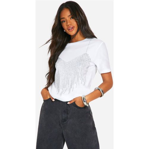 Camiseta Oversize Con Sujetador Hot Fix E Incrustaciones - boohoo - Modalova