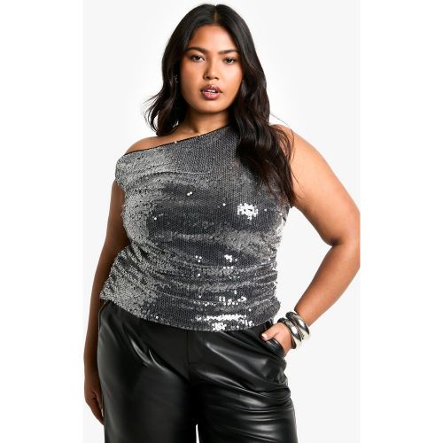 Top Plus Size con ruches e scollo asimmetrico - boohoo - Modalova