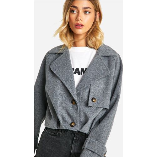 Giacca corta effetto lana, Grigio - boohoo - Modalova