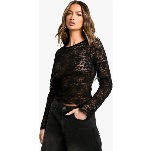 Top a maniche lunghe in pizzo, Nero - boohoo - Modalova