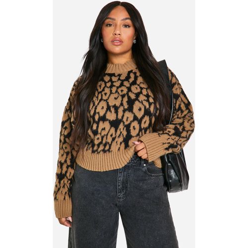 Jersey Plus De Canalé Con Estampado De Leopardo Y Cuello De Caja - boohoo - Modalova