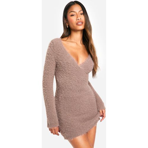 Fluffy Knitted Wrap Detail Mini Dress - boohoo - Modalova