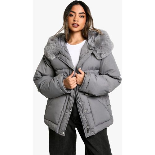 Parka Acolchada Con Capucha De Pelo Sintético - boohoo - Modalova