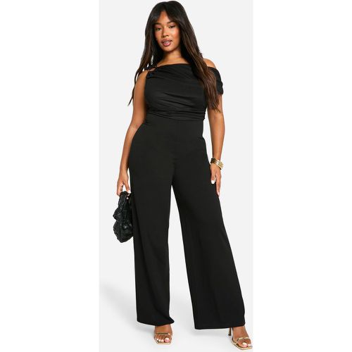 Tuta intera Plus Size a gamba ampia asimmetrica con finiture in rete - boohoo - Modalova