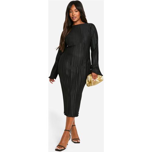 Vestito midi Plus Size plissettato con scollo profondo e maniche svasate - boohoo - Modalova