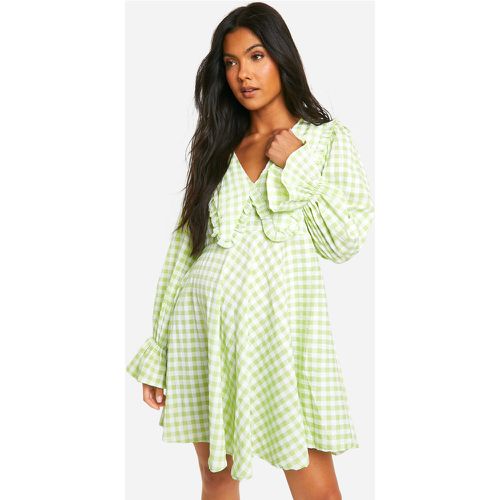 Vestido Premamá Holgado De Cuadros Vichy Con Cuello Y Mangas Abullonadas - boohoo - Modalova