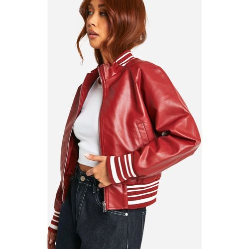 Chaqueta Bomber De Cuero Sintético Y Canalé Con Rayas - boohoo - Modalova