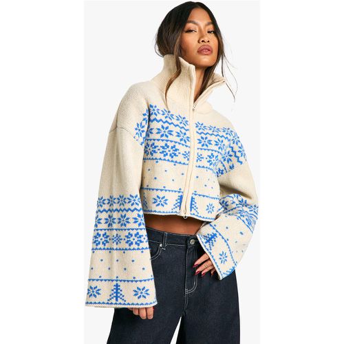 Cardigan natalizio Premium in maglia con motivi Fairisle e zip - boohoo - Modalova