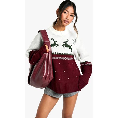 Jersey Oversize Navideño Premium De Punto Con Renos - boohoo - Modalova