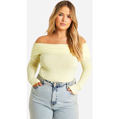 Plus Bardot Ruched Long Sleeve Top - boohoo - Modalova