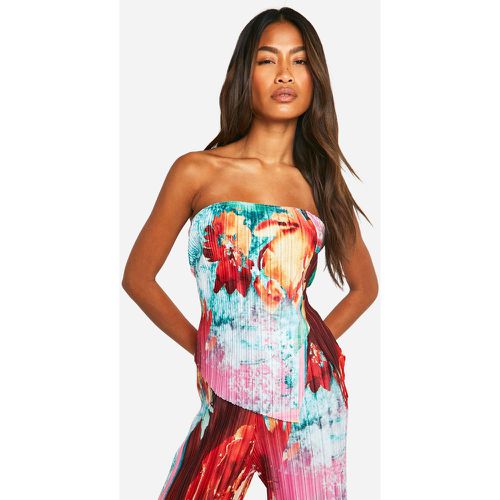 Printed Plisse Bandeau Top, Multi - boohoo - Modalova