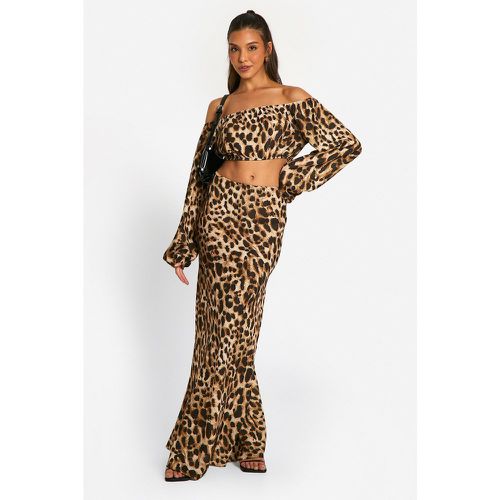 Falda Maxi Al Bies Y Top Crop De Leopardo Martillado Con Mangas Bombachas - boohoo - Modalova