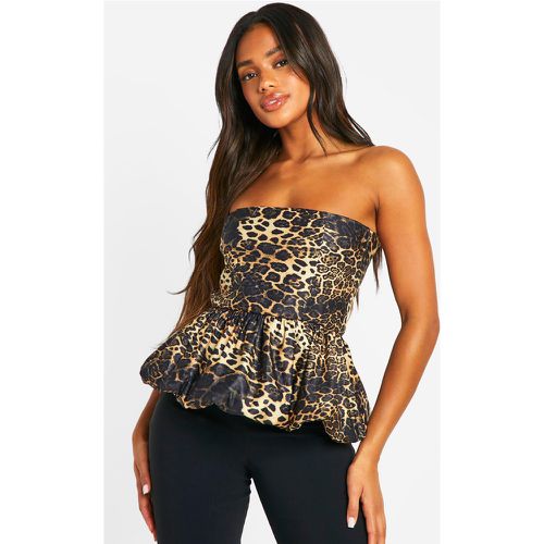 Top De Tela Con Volante, Estampado De Leopardo Y Bolas Abullonadas - boohoo - Modalova