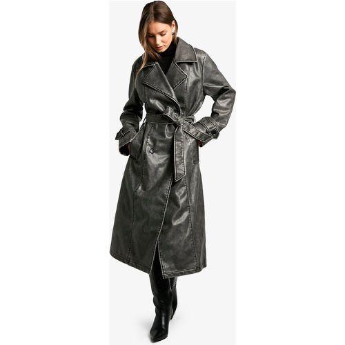 Cappotto Trench in pelle sintetica effetto vintage - boohoo - Modalova