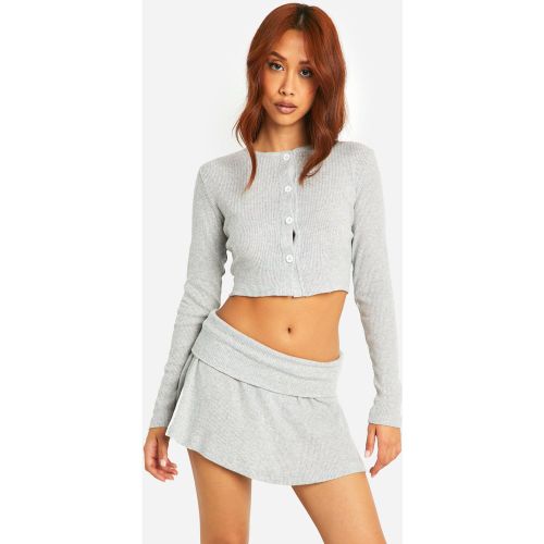 Set cardigan spazzolato a coste & minigonna - boohoo - Modalova