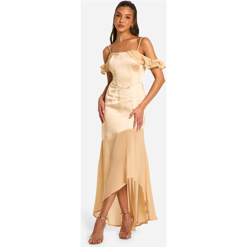 Vestito maxi drappeggiato a corsetto in chiffon di raso misto - boohoo - Modalova