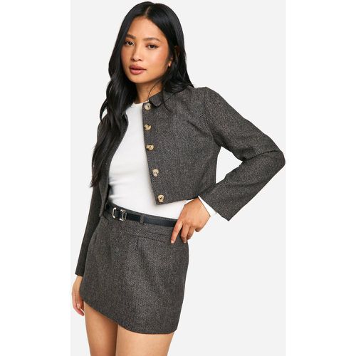 Minifalda Petite De Tweed Con Cinturón - boohoo - Modalova