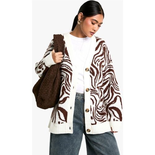 Cardigan oversize con motivi, Brown - boohoo - Modalova