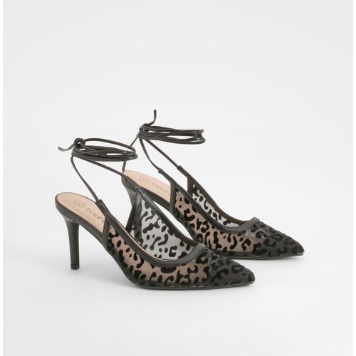 Leopard Mesh Lace Up Court Shoes - boohoo - Modalova