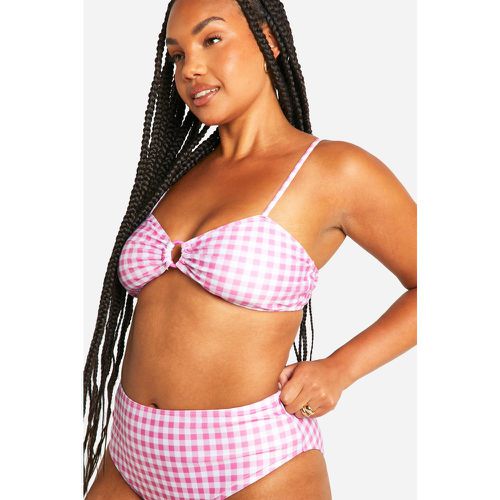 Top bikini Plus Size a vita alta con stampa a quadretti e anello - boohoo - Modalova