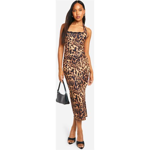 Vestido Midaxi De Bengalina Con Escote Halter Y Estampado De Leopardo - boohoo - Modalova