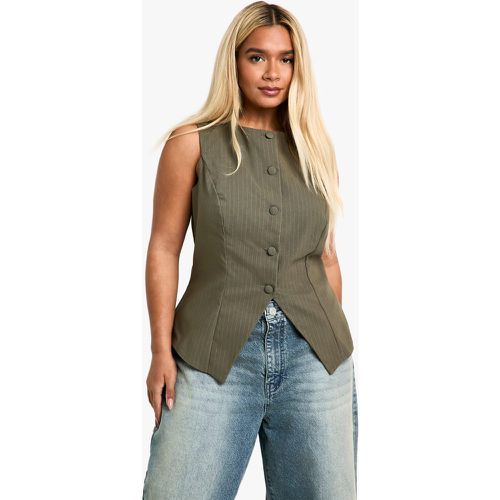 Gilet Plus Size a righe verticali con bottoni frontali - boohoo - Modalova