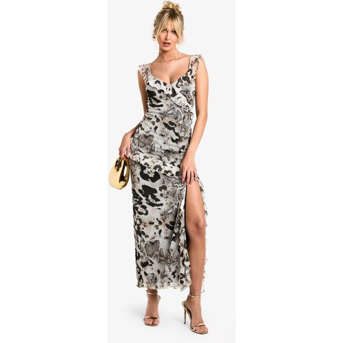 Vestido Maxi De Malla Con Volante Y Estampado Animal - boohoo - Modalova