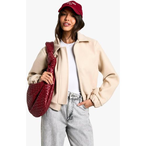 Giacca Bomber effetto lana con colletto - boohoo - Modalova