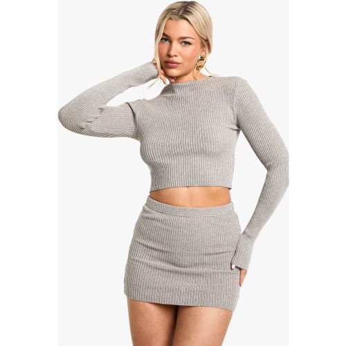 Top a collo alto in maglia a coste miste in lurex - boohoo - Modalova