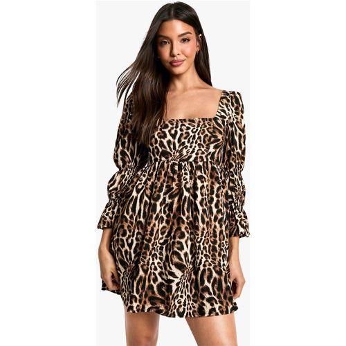 Vestido Holgado Con Mangas Abullonadas Y Estampado De Leopardo - boohoo - Modalova