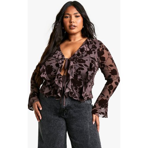 Blusa Plus Size in devoré con laccetti frontali - boohoo - Modalova