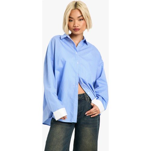 Camicia oversize a righe a contrasto con polsini ampi - boohoo - Modalova