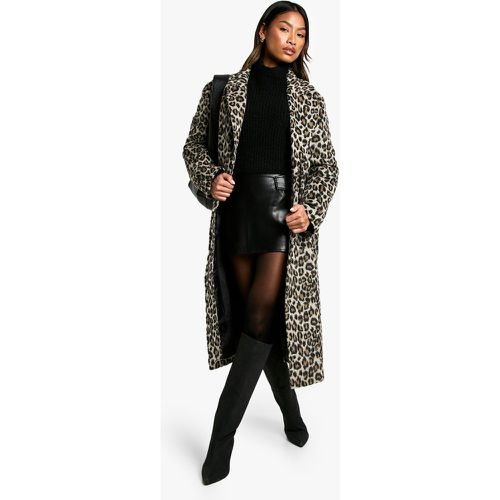 Cappotto lungo leopardato effetto lana - boohoo - Modalova