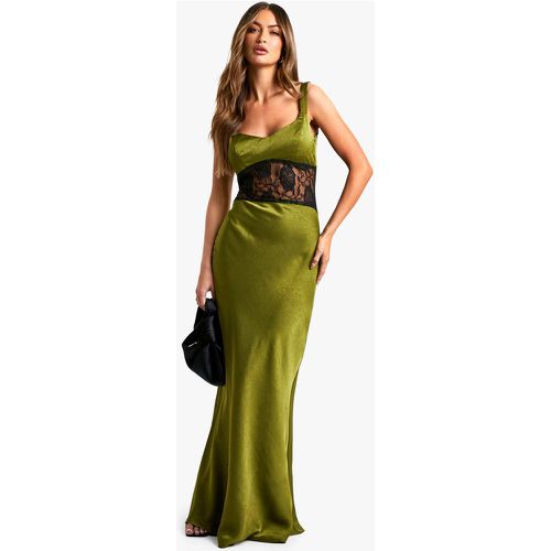 Vestito maxi in raso e pizzo a colonna - boohoo - Modalova