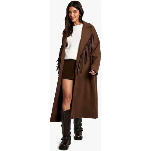 Cappotto maxi effetto lana con frange - boohoo - Modalova