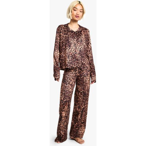 Camicia a maniche lunghe leopardata morbida color pesca & pantaloni - boohoo - Modalova