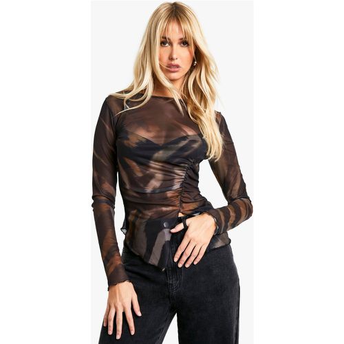 Top in rete animalier arricciata - boohoo - Modalova