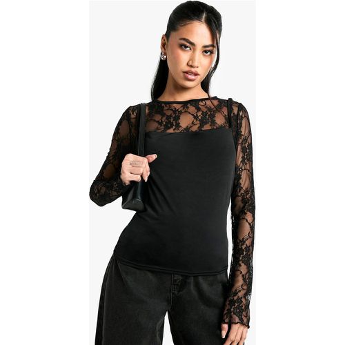 Top in pizzo con top smanicato seducente - boohoo - Modalova