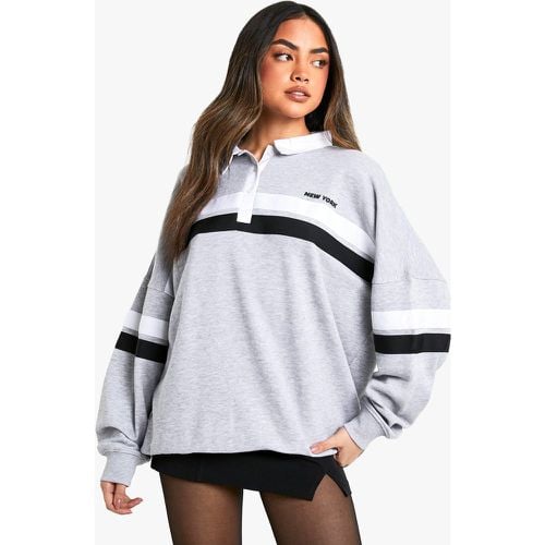 New York Double Stripe Collared Rugby Shirt - boohoo - Modalova