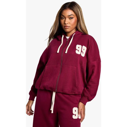 Felpa Plus Size con applique, laccetti, zip e cappuccio a contrasto - boohoo - Modalova