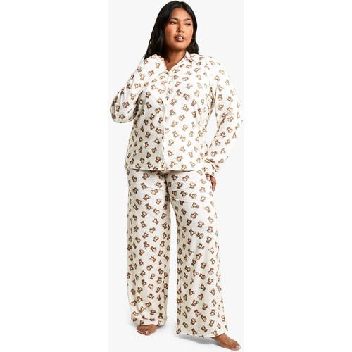 Set pigiama Plus Size a maniche lunghe con stampa di orso - boohoo - Modalova