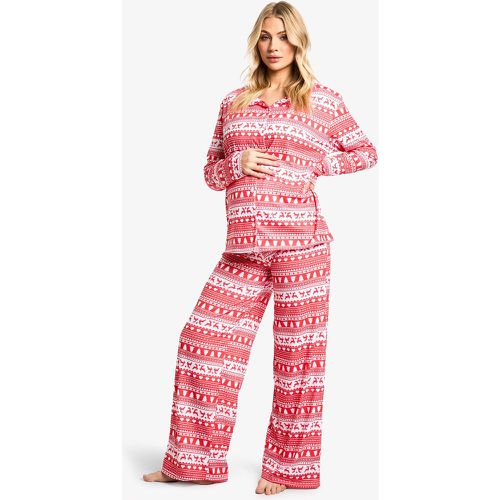 Pijama Premamá Navideño De Pantalón Largo Y Camisa De Manga Larga Con Estampado De Grecas - boohoo - Modalova