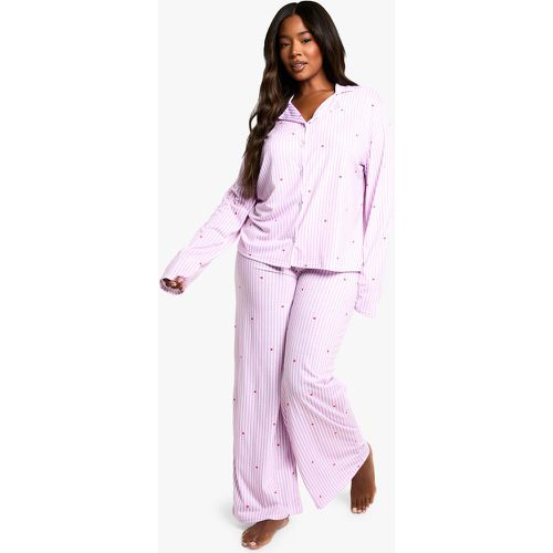 Pijama Plus De Pantalón Largo Con Raya Diplomática Y Detalle De Corazón - boohoo - Modalova