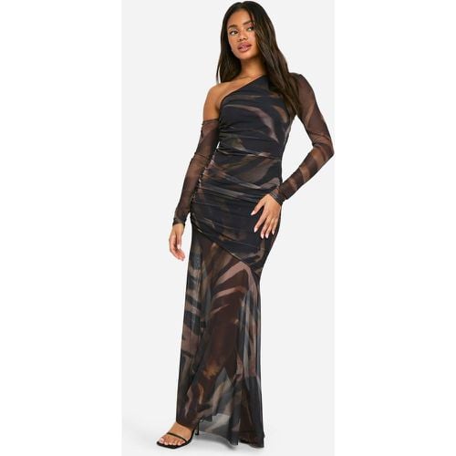 Vestito maxi a maniche lunghe asimmetrico in rete con stampa - boohoo - Modalova