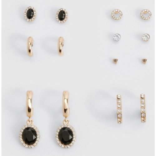 Pack De 7 Pendientes Negros Con Incrustaciones - boohoo - Modalova