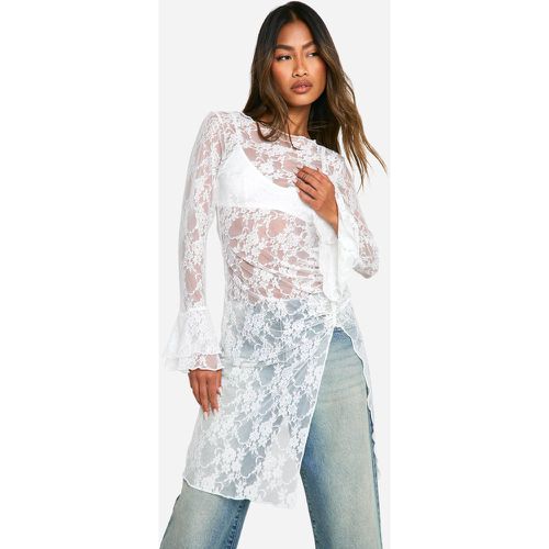 Top De Manga Larga Acampanado Y Encaje Transparente - boohoo - Modalova