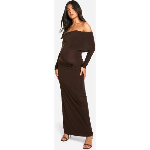 Vestito maxi Premaman seducente a maniche lunghe con scollo profondo e scollo Bardot - boohoo - Modalova